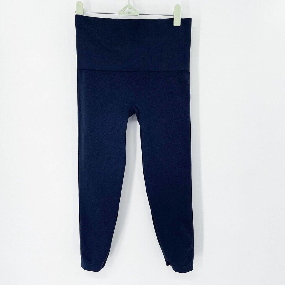Spanx Look At Me Now Seamless Cropped Leggings Sz L Navy Blue High Waist Stretch